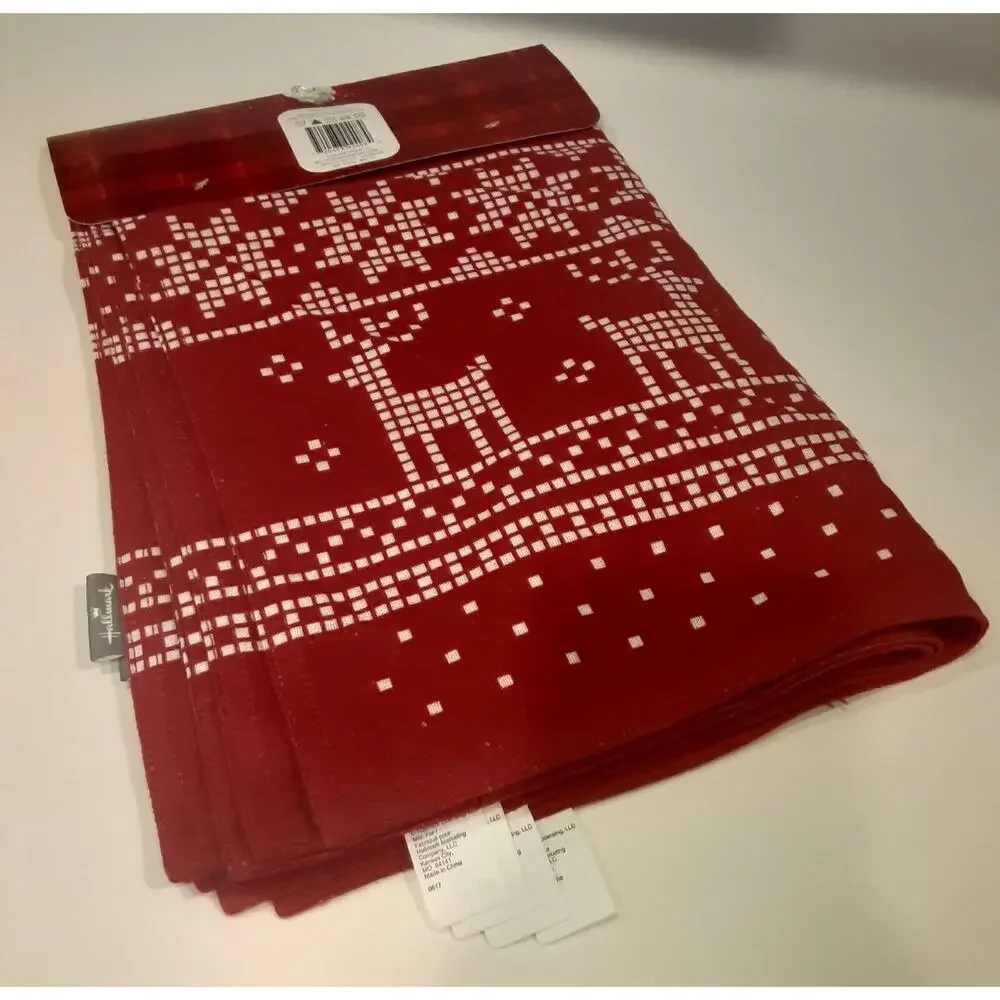 Hallmark Christmas Placemat Set Reindeer & Snowflakes Red & White